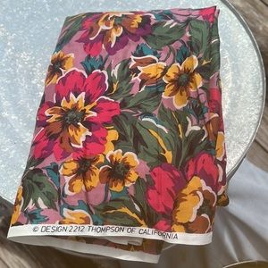 Beautiful screen printed rayon cotton print in nice yardage. 88” WOF by 60” LONG